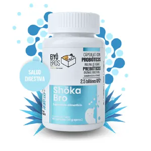 Shoka Bro con 10 sepas de Probióticos, Prebióticos (inulina de agave), Enzimas Digestivas, Carbón Activado y 15 billones de UFC (salud digestiva)